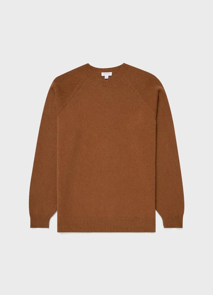 SUNSPEL Knitwear Lambswool Crew Neck Jumper Dark Camel 8211 Men