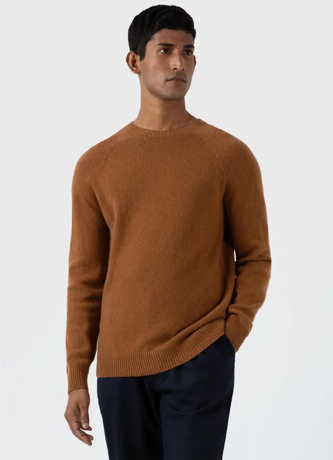 SUNSPEL Knitwear Lambswool Crew Neck Jumper Dark Camel 8211 Men