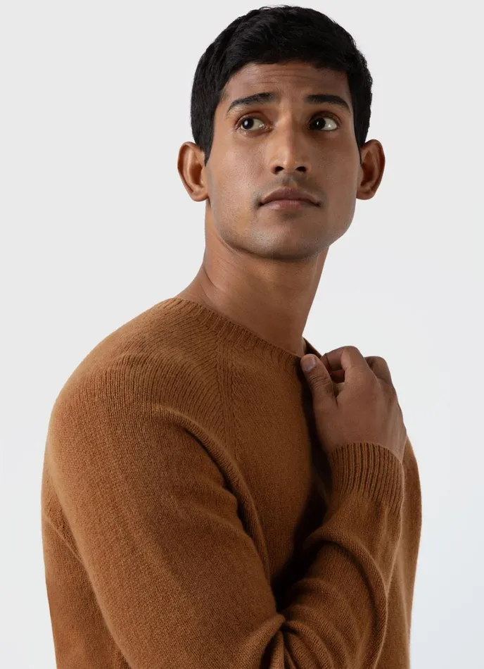 SUNSPEL Knitwear Lambswool Crew Neck Jumper Dark Camel 8211 Men