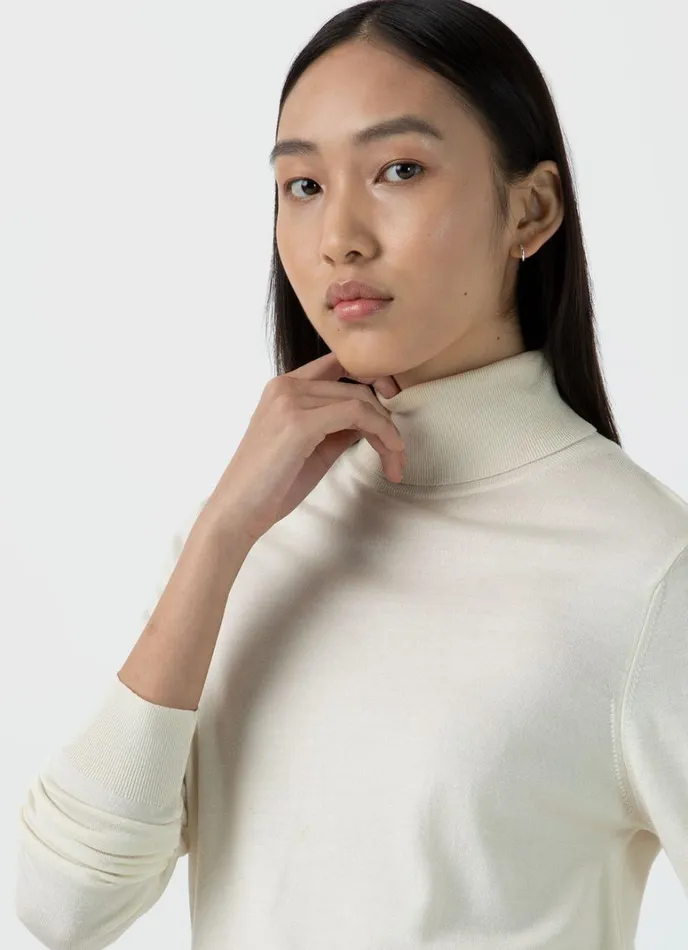 SUNSPEL Knitwear Merino Silk Roll Neck Jumper Ivory 8211 Women