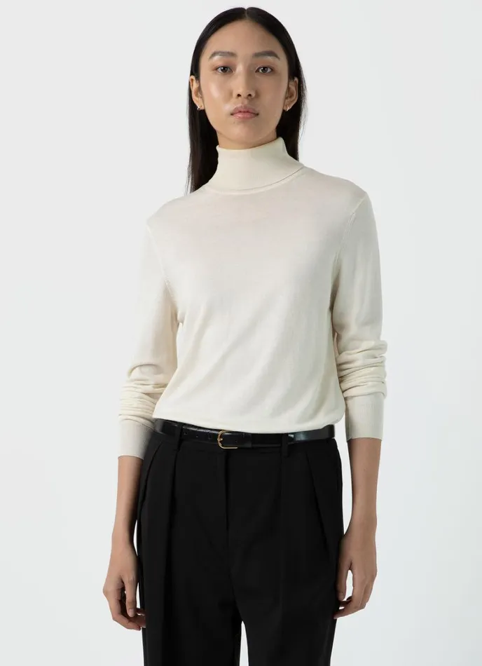 SUNSPEL Knitwear Merino Silk Roll Neck Jumper Ivory 8211 Women