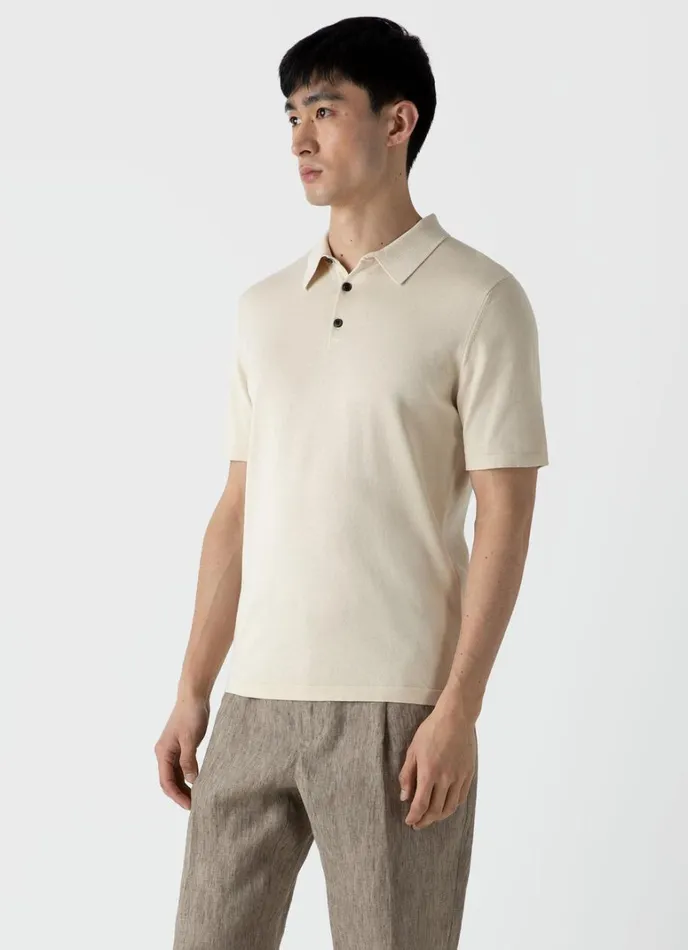 SUNSPEL Knitwear Sea Island Cotton Polo Shirt Undyed 8211 Men