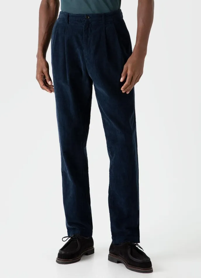 SUNSPEL Pants Double Pleat Corduroy Trouser Navy 8211 Men