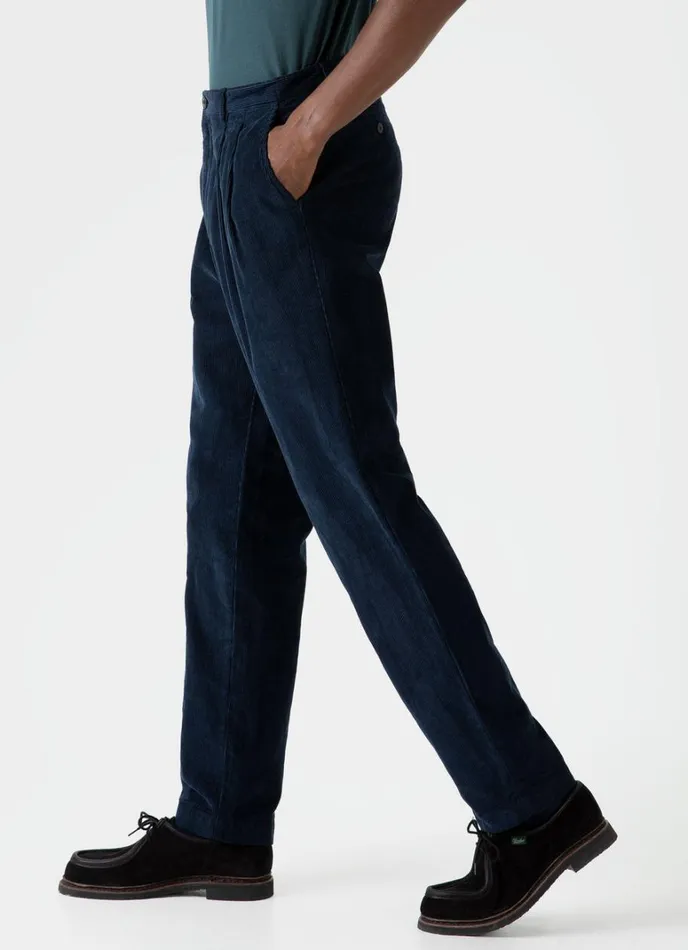 SUNSPEL Pants Double Pleat Corduroy Trouser Navy 8211 Men