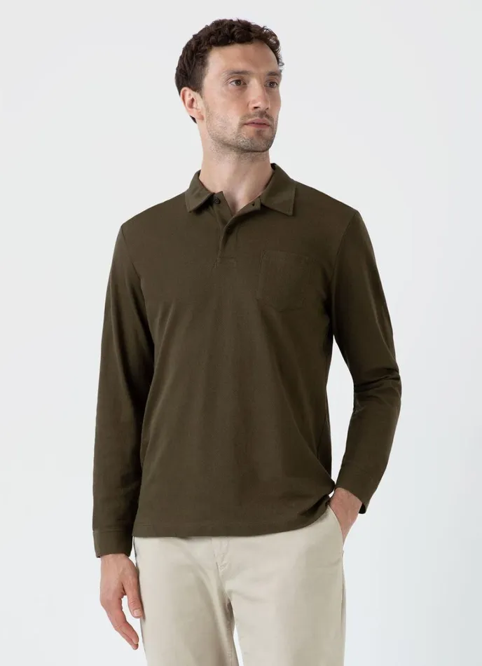 SUNSPEL Polo Shirts Long Sleeve Riviera Polo Shirt Dark Olive 8211 Men