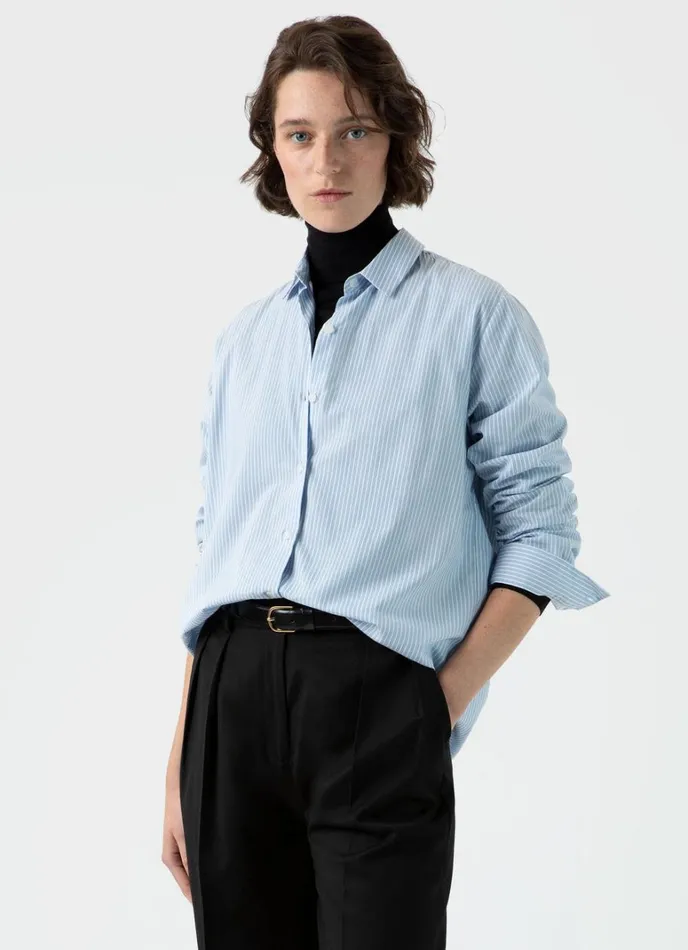 SUNSPEL Shirts and Blouses Cotton Shirt Light Bluewhite Stripe 8211 Women