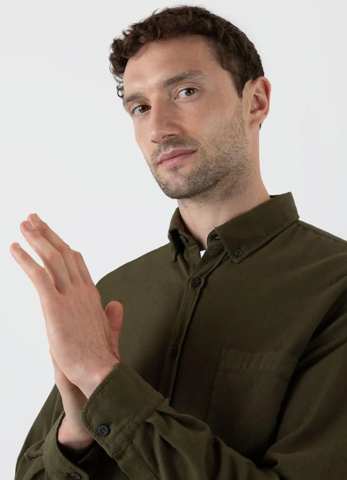 SUNSPEL Shirts Button Down Flannel Shirt Dark Olive 8211 Men