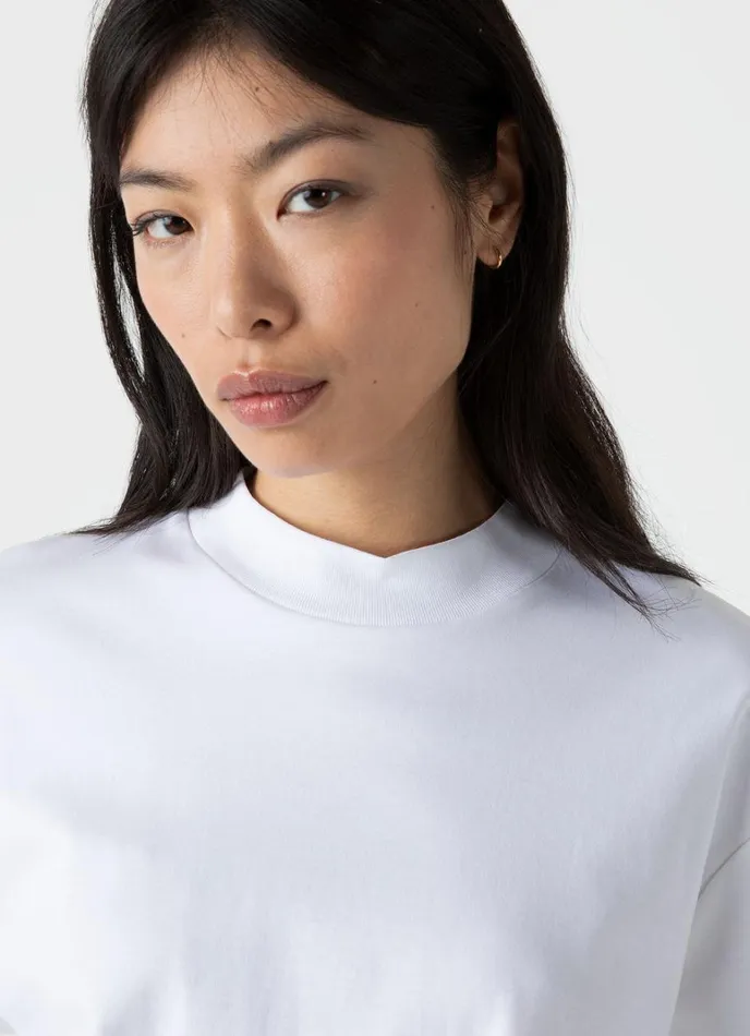 SUNSPEL Tshirts and Tops Mock Neck Heavyweight Tshirt White 8211 Women