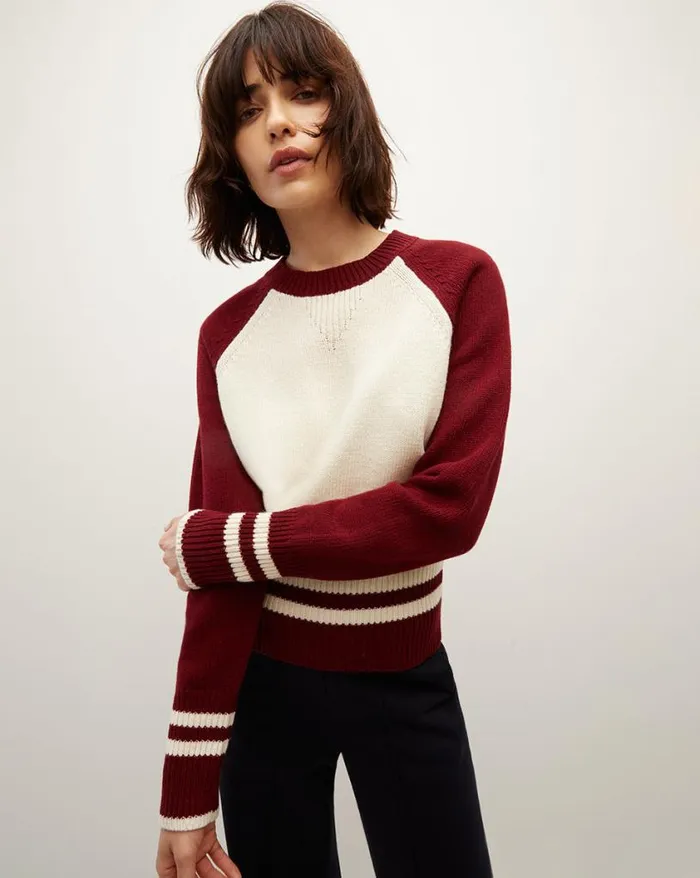 Sweaters Shop Veronica Beard Ralie RaglanSleeve Pullover Ivorymaroon