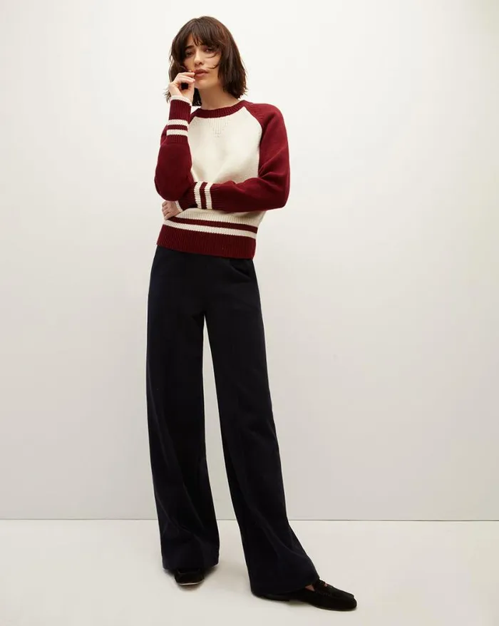 Sweaters Shop Veronica Beard Ralie RaglanSleeve Pullover Ivorymaroon