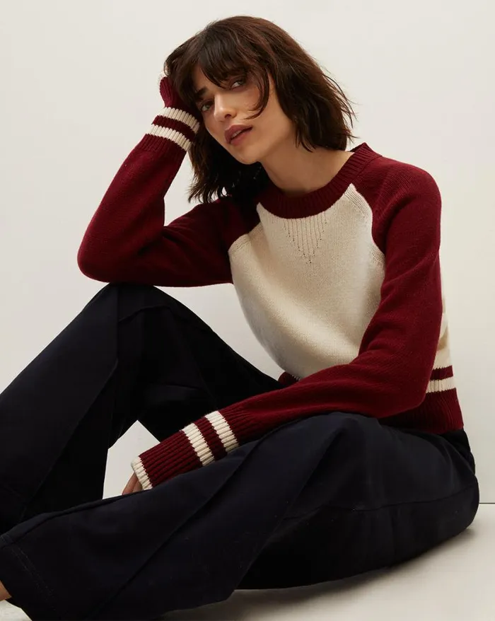 Sweaters Shop Veronica Beard Ralie RaglanSleeve Pullover Ivorymaroon