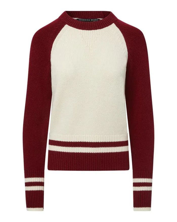 Sweaters Shop Veronica Beard Ralie RaglanSleeve Pullover Ivorymaroon