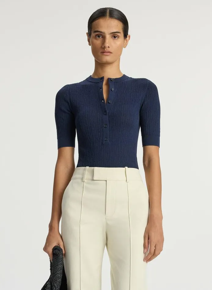 Sweaters Women ALC Fisher Fine Cotton Knit Top Navy