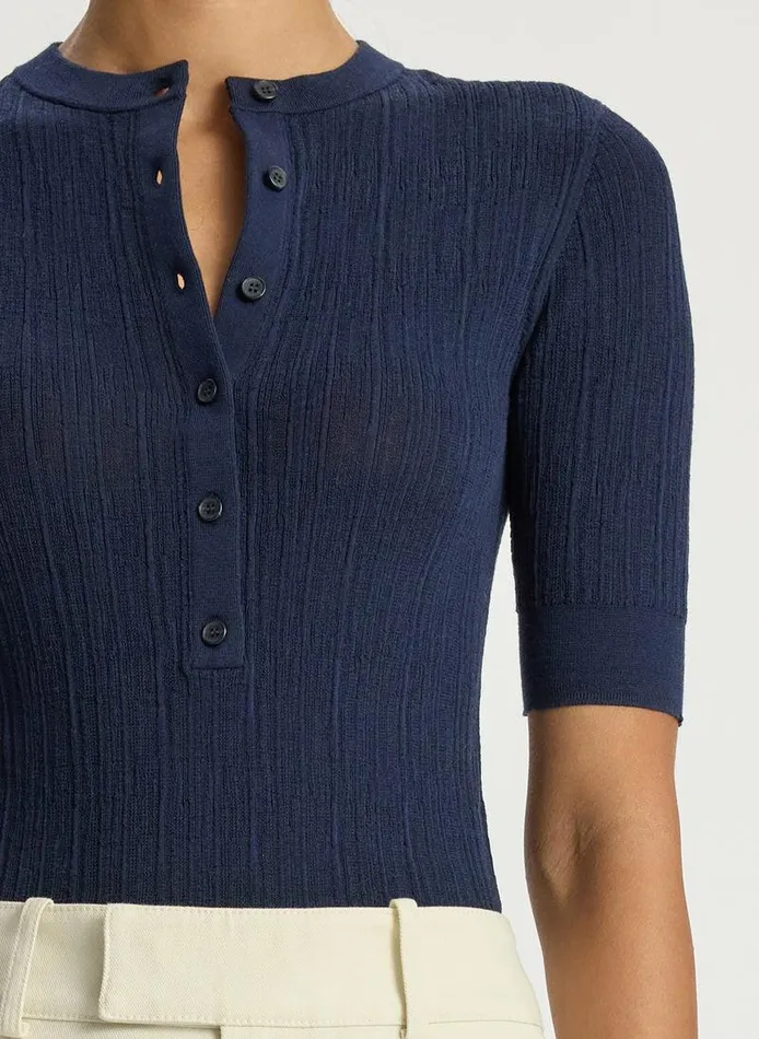 Sweaters Women ALC Fisher Fine Cotton Knit Top Navy Sweaters Women ALC Fisher Fine Cotton Knit Top Navy