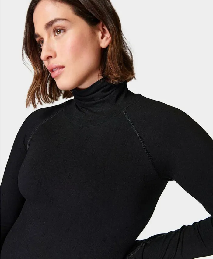 Sweaty Betty Modal Dot High Neck Jacquard Base Layer Top Black Clothing