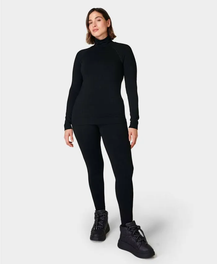 Sweaty Betty Modal Dot High Neck Jacquard Base Layer Top Black Clothing
