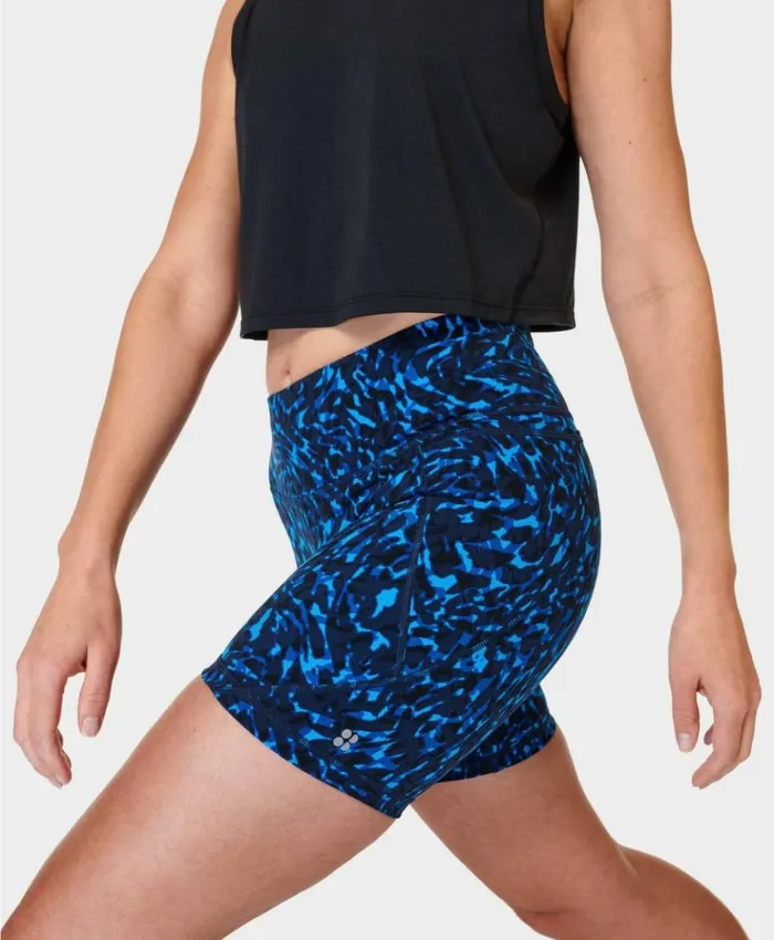 Sweaty Betty Power 6034 Biker Shorts Blue Animal Swirl Print Clothing Shorts Skirts