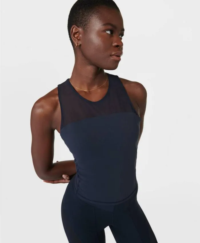 Sweaty Betty Power Illusion Workout Bra Tank Navy Blue Clothing Tank Tops