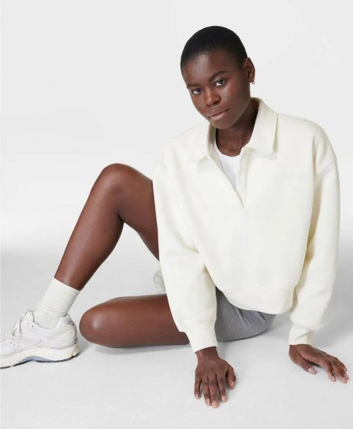 Sweaty Betty Powerhouse Collared Sweatshirt Lily White Clothing Sweatshirts Hoodies