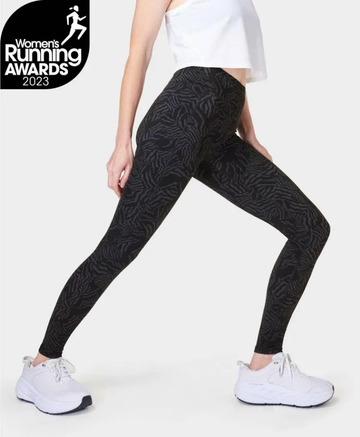Sweaty Betty Zero Gravity Running Leggings Grey Zebra Check Print Clothing Full Length