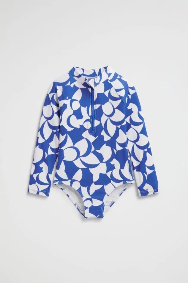 Swimwear Girl Seed Heritage Abstract Print Rashsuit Deep Ocean Abstract