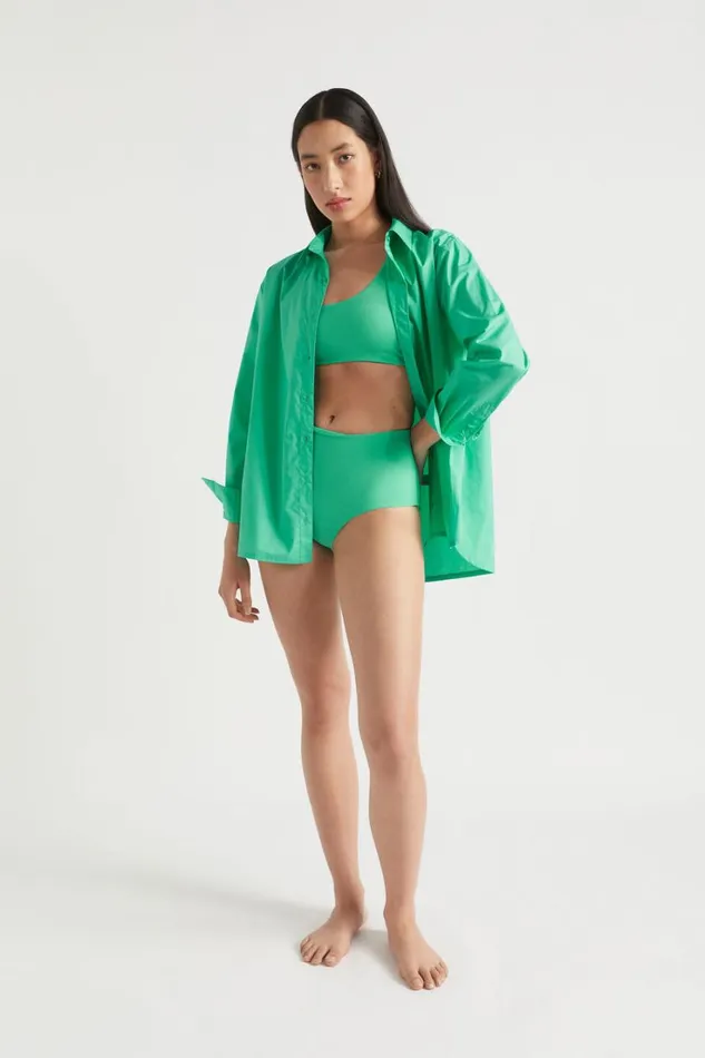 Swimwear Woman Seed Heritage Rib One Shoulder Bikini Jade Green