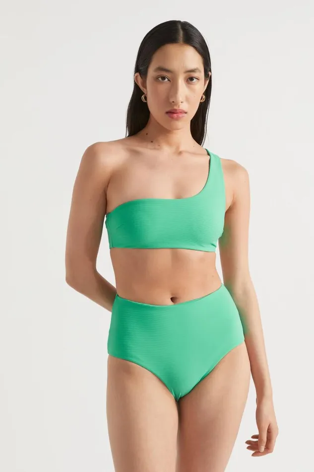 Swimwear Woman Seed Heritage Rib One Shoulder Bikini Jade Green