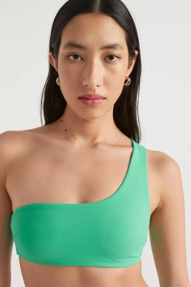 Swimwear Woman Seed Heritage Rib One Shoulder Bikini Jade Green