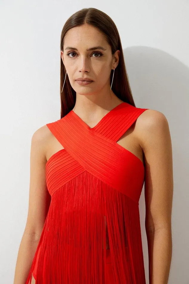 Swimwear Women Karen Millen Bandage V Neck Cut Out Fringed Bikini Top