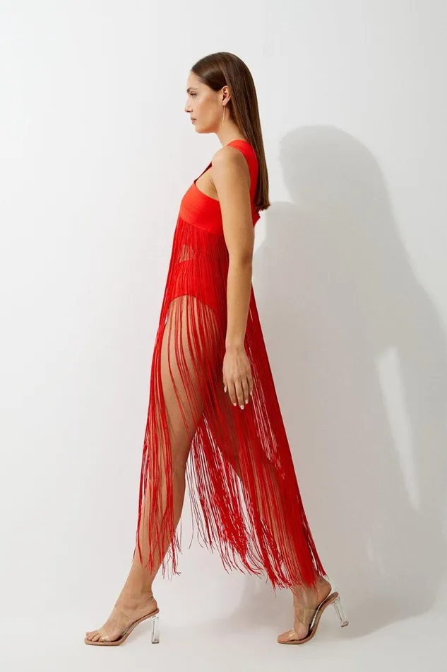 Swimwear Women Karen Millen Bandage V Neck Cut Out Fringed Bikini Top