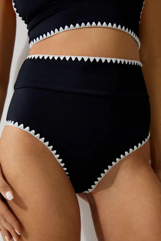 Swimwear Women Karen Millen Stitch Detail High Waisted Bikini Bottoms Black