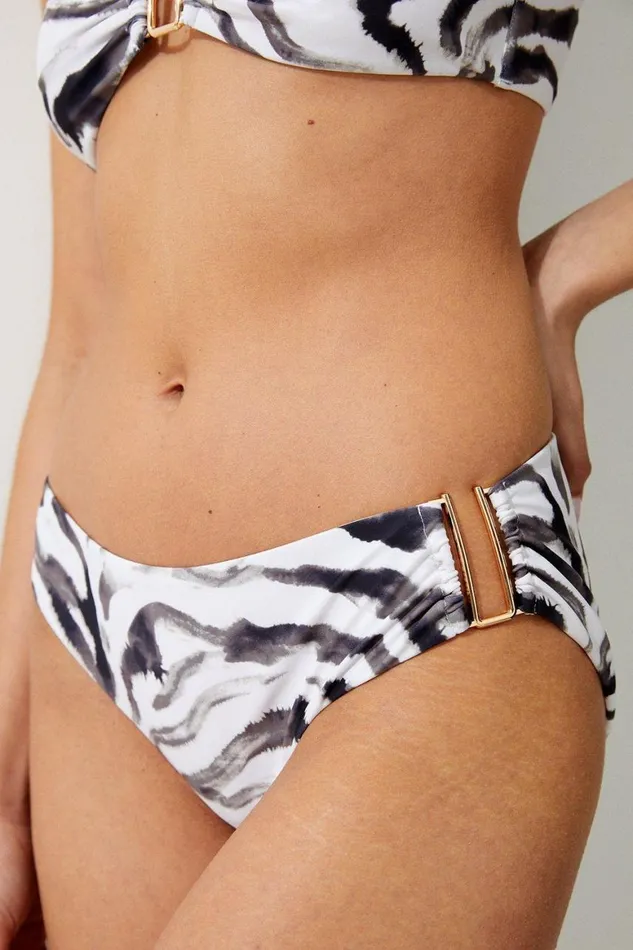 Swimwear Women Karen Millen Tiger Print High Waist Trim Detail Bikini Bottoms Multi