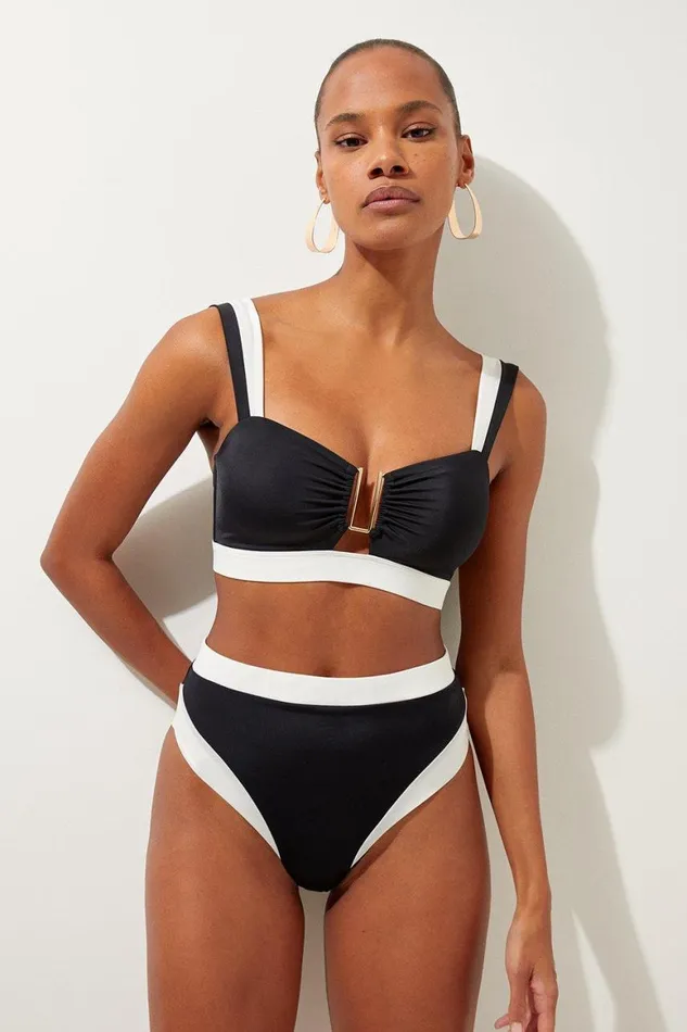 Swimwear Women Karen Millen Trim Detail Detachable Strap Bikini Top Black