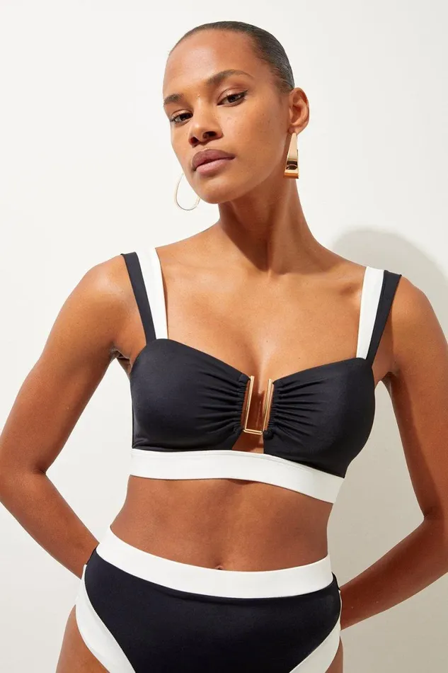 Swimwear Women Karen Millen Trim Detail Detachable Strap Bikini Top Black