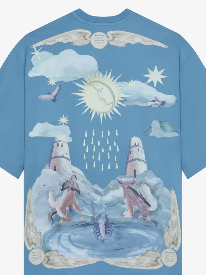 TShirt In Cotton Sun Stars Steel Blue Men Givenchy TShirts