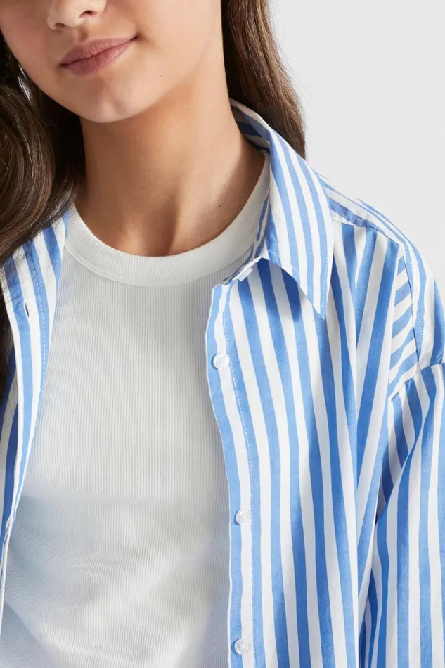 TShirts and Tops Teen Girl Seed Heritage Stripe Overshirt Azure Blue