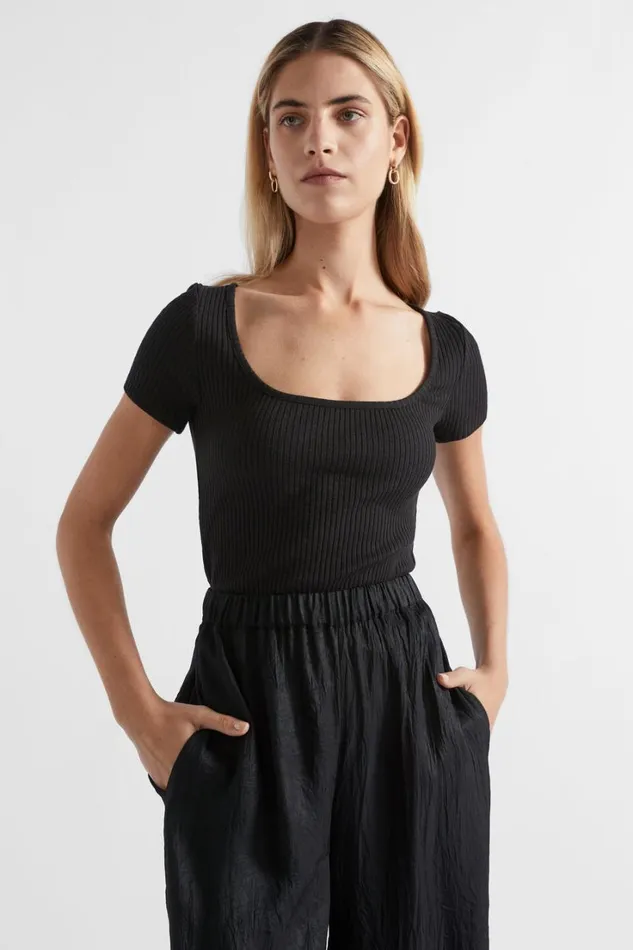 TShirts and Tops Woman Seed Heritage Ribbed Neat Tee Black