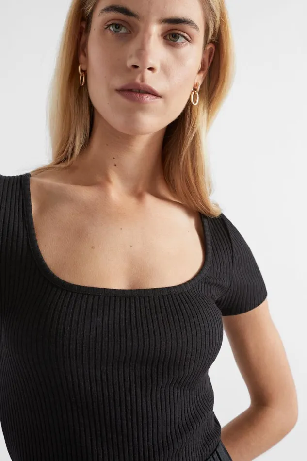 TShirts and Tops Woman Seed Heritage Ribbed Neat Tee Black