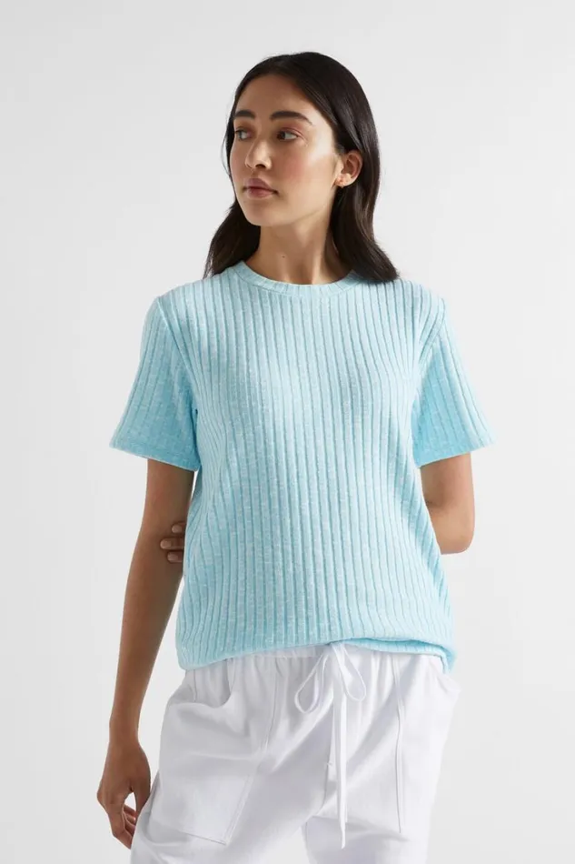 TShirts and Tops Woman Seed Heritage Ribbed Short Sleeve Tee Shimmer Blue Twist
