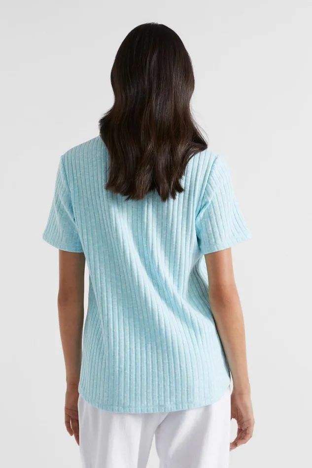 TShirts and Tops Woman Seed Heritage Ribbed Short Sleeve Tee Shimmer Blue Twist