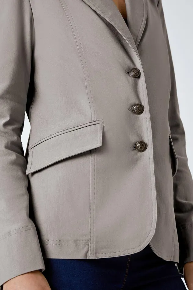 Taupe Stretch Button Detail Blazer Women Roman Jackets