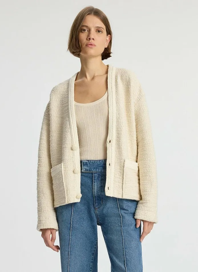 Tees and Tanks Women ALC Peyton Cotton Boucl Jacket Buttercream