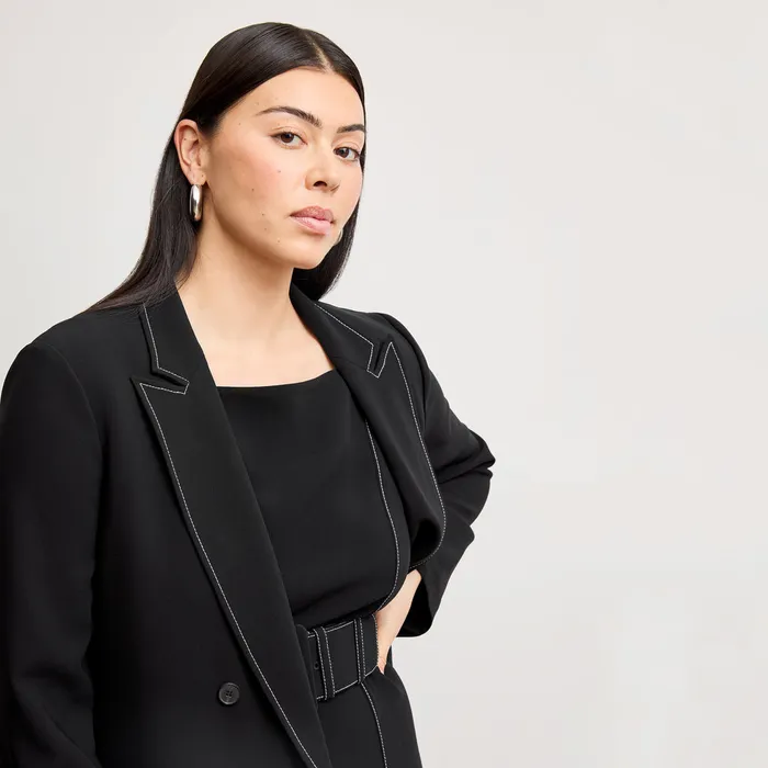 The O8217Hara Boyfriend Blazer 8211 Everyday Crepe with Topstitch Black With Topstitch Jackets M M LaFleur Women