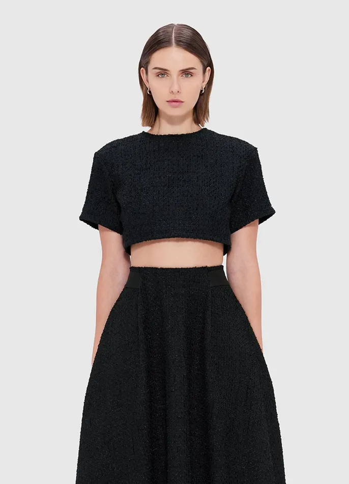 Tops and Shirts Women LEO LIN Indie Tweed Sleeve Top 8211 Ebony