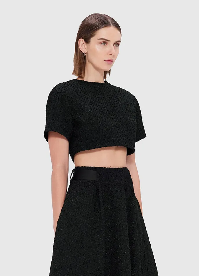 Tops and Shirts Women LEO LIN Indie Tweed Sleeve Top 8211 Ebony