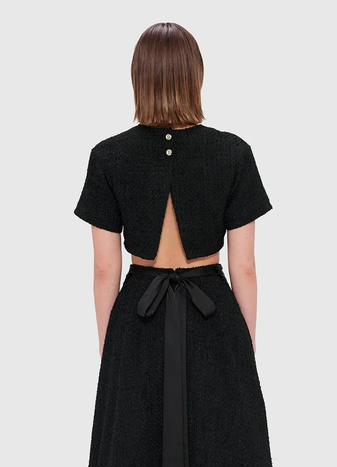 Tops and Shirts Women LEO LIN Indie Tweed Sleeve Top 8211 Ebony