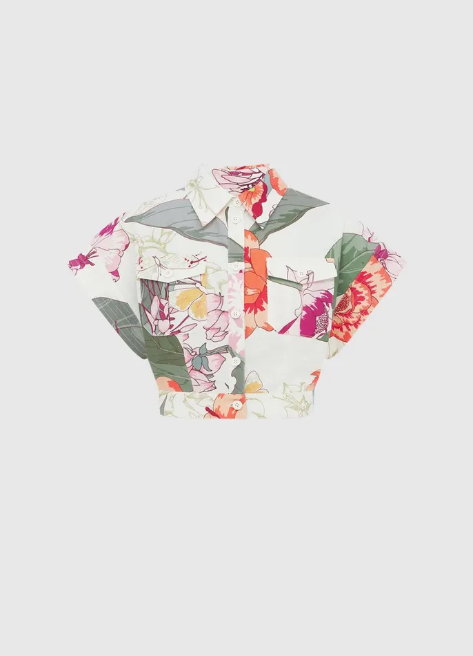 Tops and Shirts Women LEO LIN Kalle Pocket Shirt Top 8211 Lush Print In White