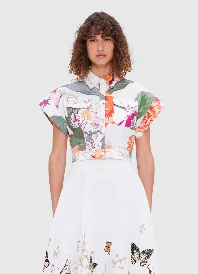 Tops and Shirts Women LEO LIN Kalle Pocket Shirt Top 8211 Lush Print In White