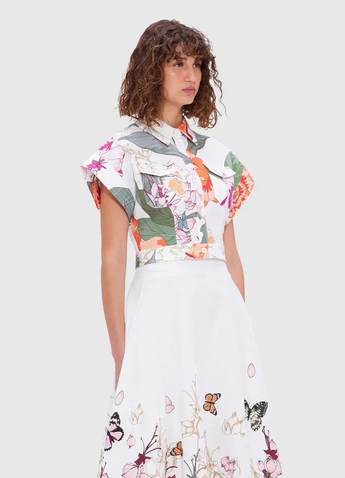 Tops and Shirts Women LEO LIN Kalle Pocket Shirt Top 8211 Lush Print In White
