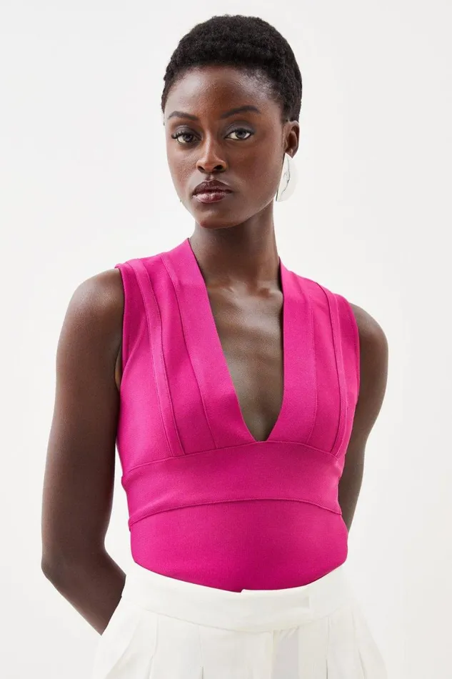 Tops Women Karen Millen Bandage Figure Form Plunge Neck Top Magenta